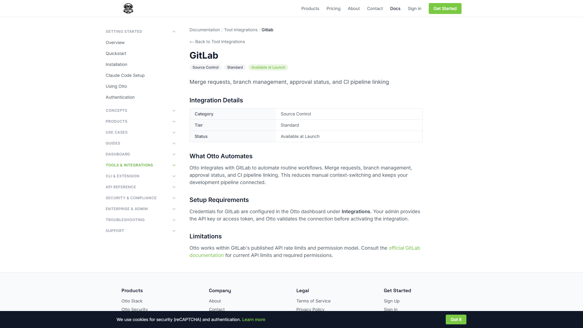 GitLab integration documentation page in Otto