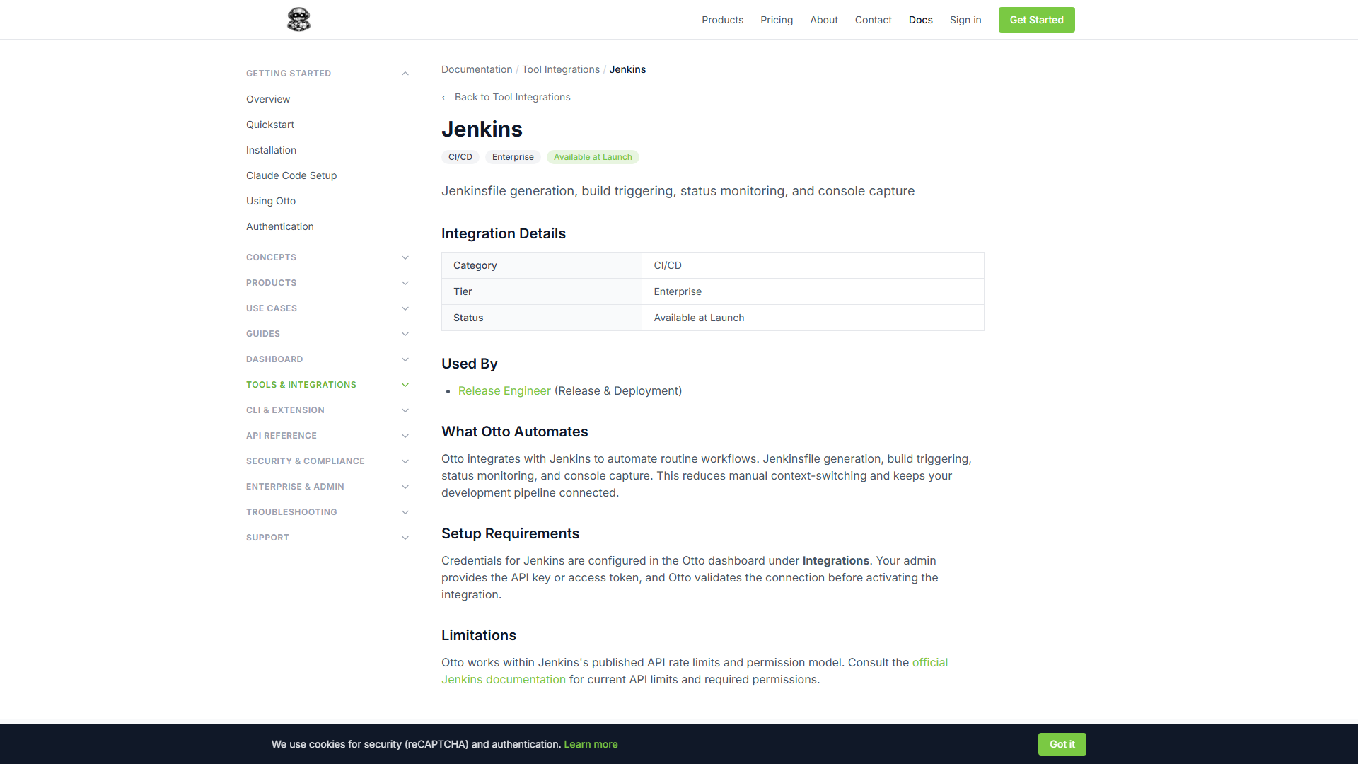 Jenkins integration documentation page in Otto